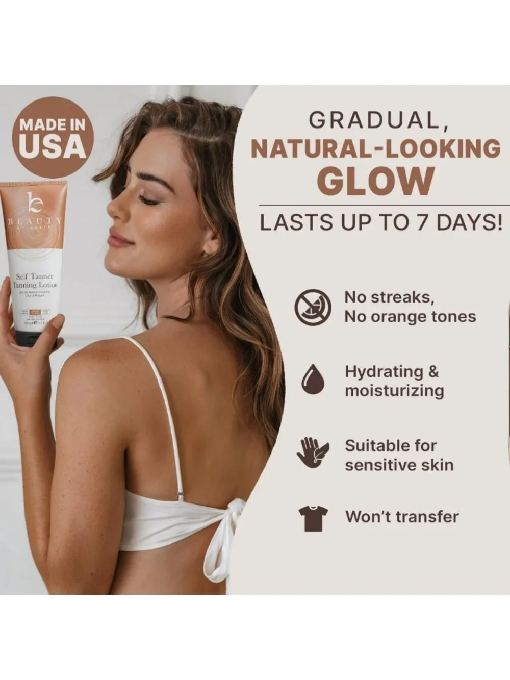 Organic Self Tanner Lotion with Tanning Mitt - USA Made, Sunless Glow, Natural
